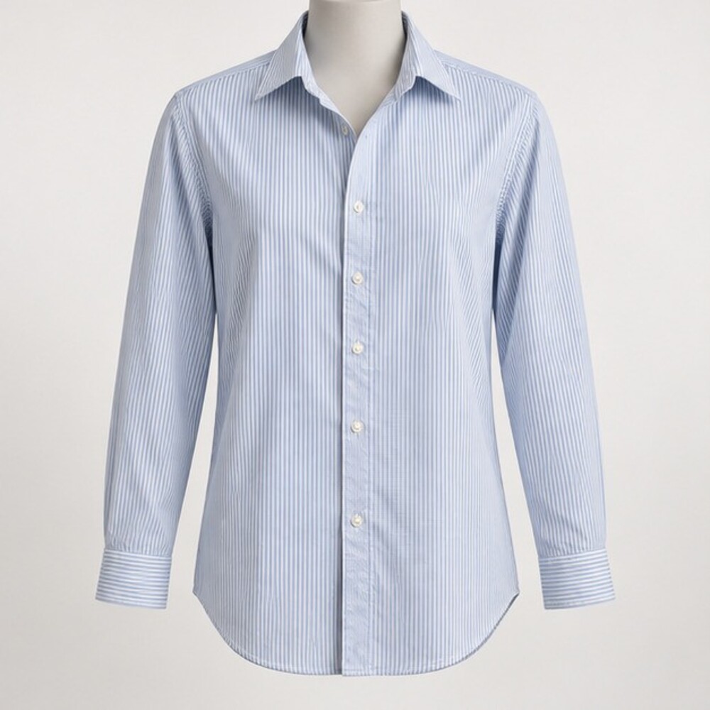 Lands' End Mens Shirt Size 16 Blue White Stripe Cotton Polyester Blend